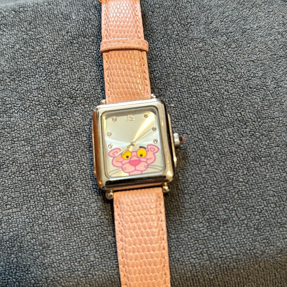 Ladies, pink Panther watch with leather band